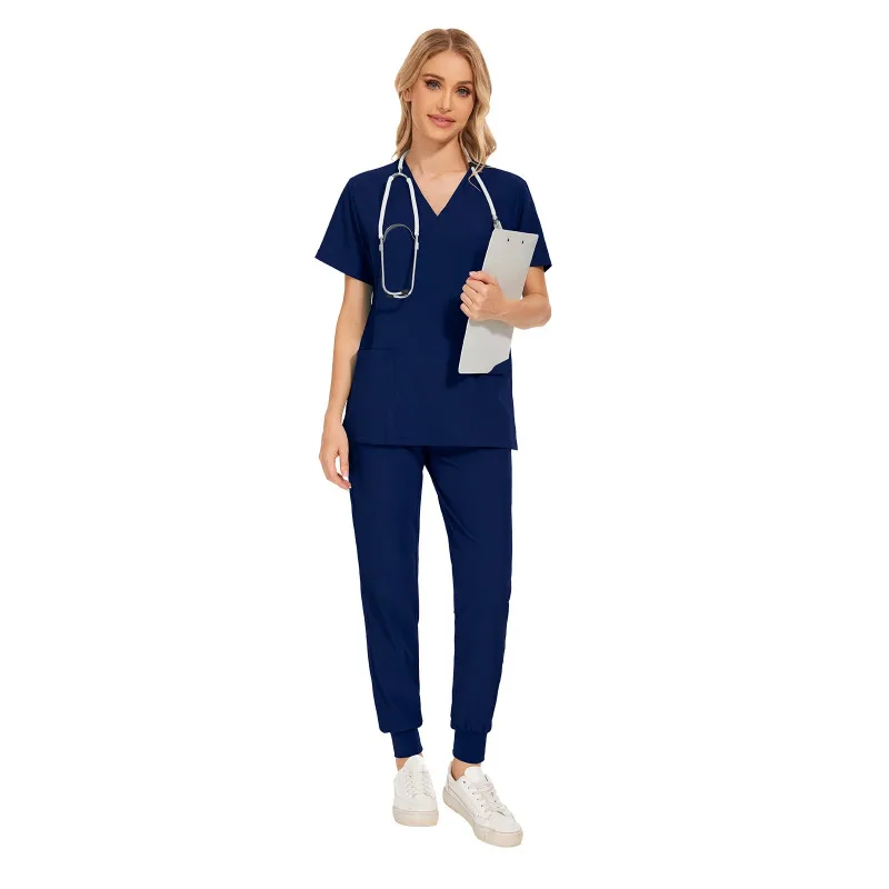 Women V-neck Short Sleeve Scrubs Surgical Nursing Uniforms Nurse Pocket Workwear Dentist Medical Uniforms Clinic Scrub Suit