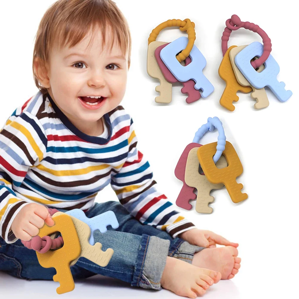 Llavero Montessori y mordedor sensorial, campana de cama, bola de silicona, juguetes para recién nacidos, regalos para niños, juegos en crecimiento