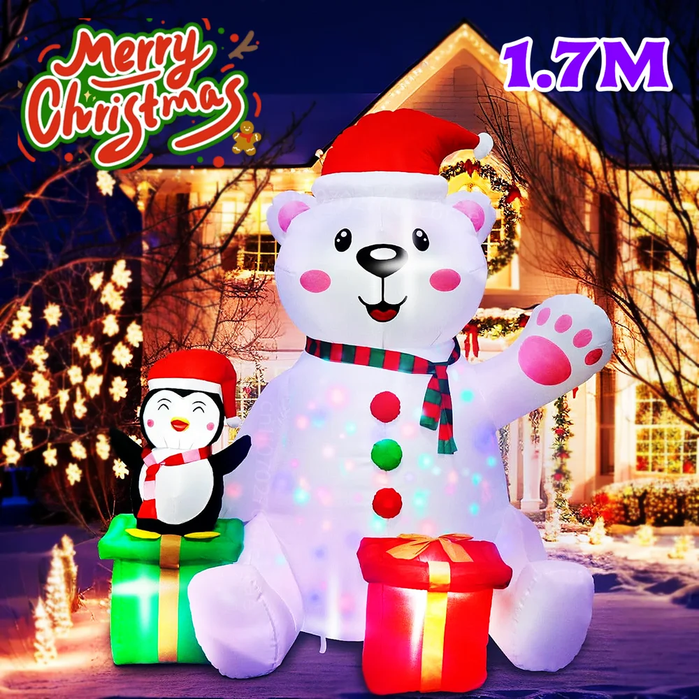 الدب القطبي والبطريق القابل للنفخ لعيد الميلاد بطول 6 أقدام، مصابيح LED مدمجة، حديقة فناء مناسبة، حديقة، ديكور مربع للعطلات #2