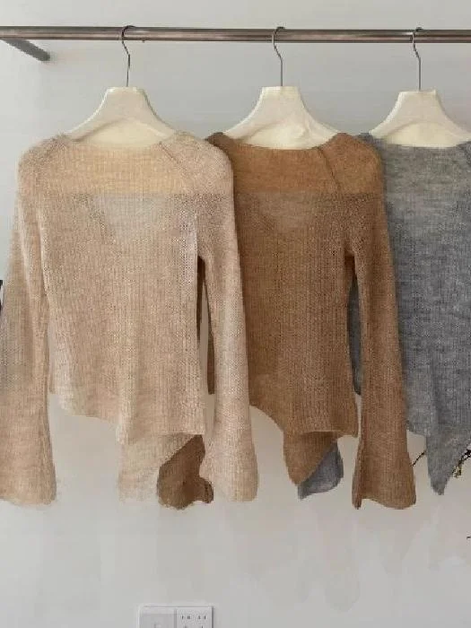 

Women's Long Sve Knitted Sweater Slim Fit Soft Cozy Base Layer irt Autumn 2024 Commute Sle Korean Version Decorative 3...
