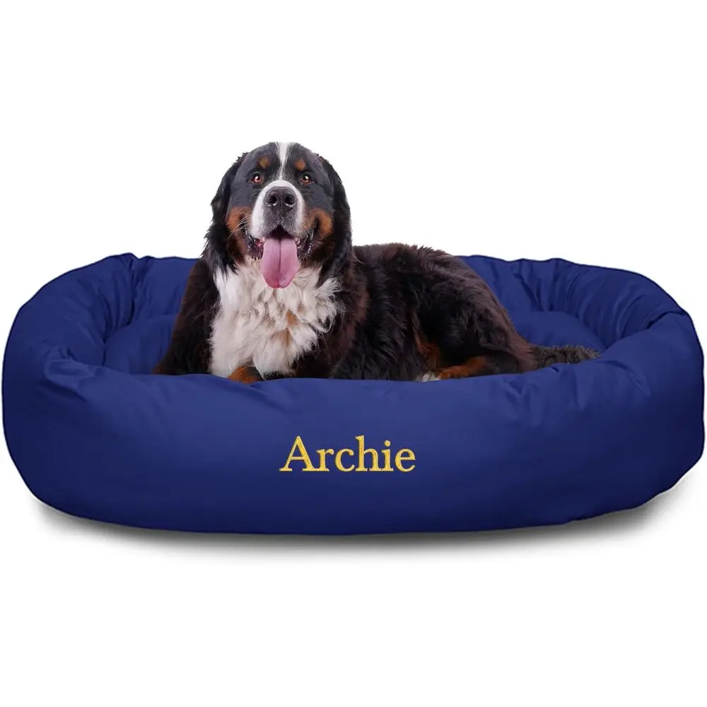 

52 Inch Calming Dog Bed - Washable, Cozy Soft Round With Spine Support - Donut Shape 52x35x11 Inches - X-Large, Blue