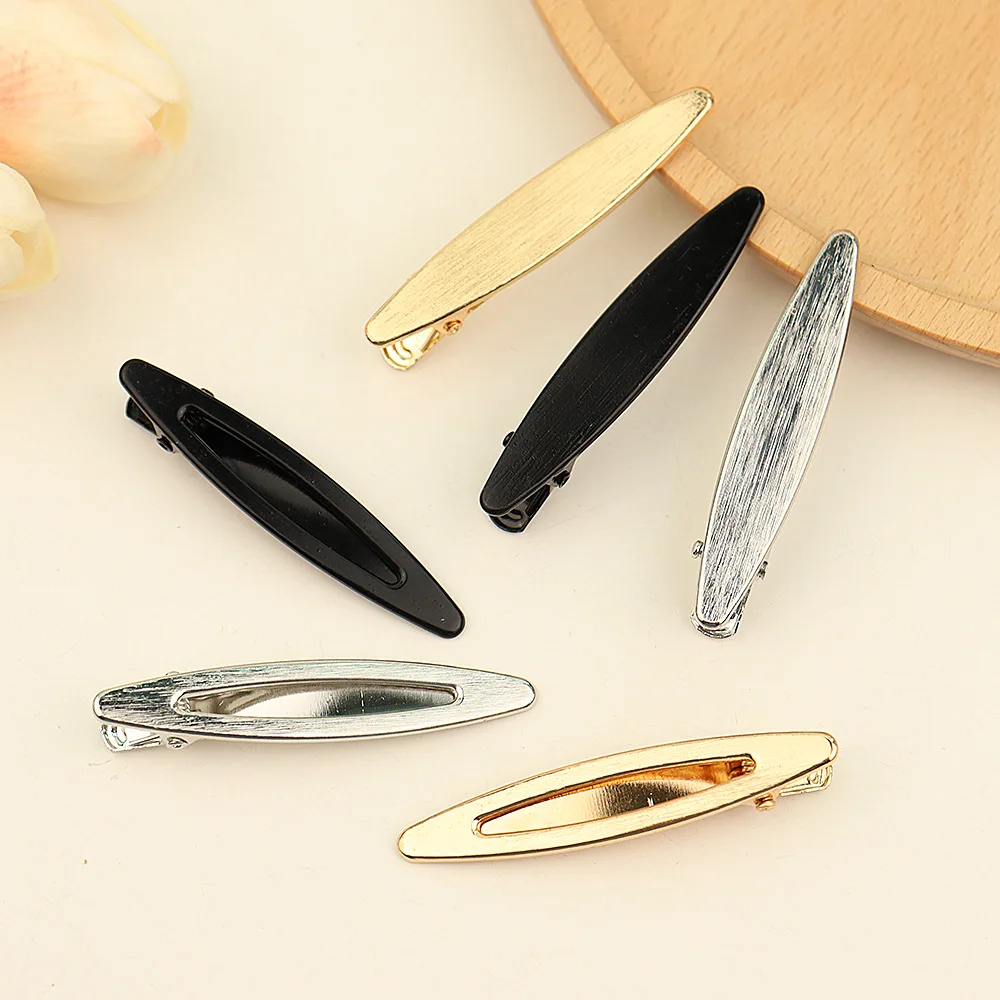 2pcs  version simple alloy oval duckbill clip Side clip temperament bright metal clip banger clip hair ornament