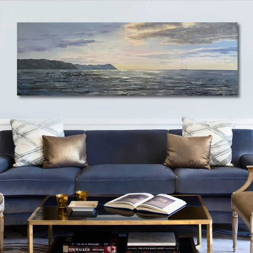 

Large 100% Hand Painted Seascape Sunset Oil Painting Wall Decoration Murals Canvas Art Modern Home Showpieces Artwork