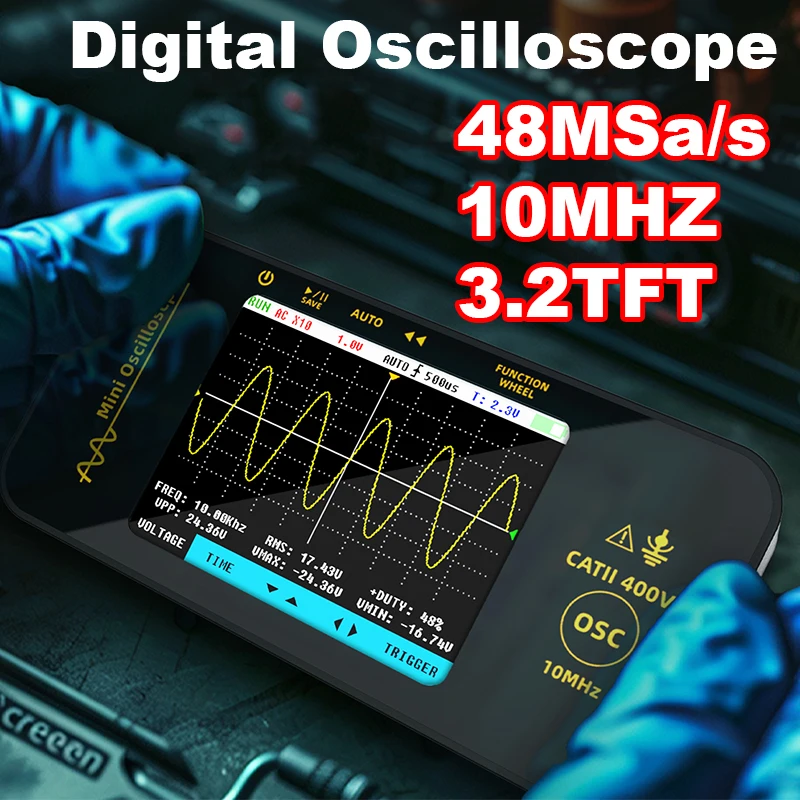 Digitales Oszilloskop Mini tragbarer Signalgenerator 48MSa/s 10MHZ 3,2TFT Display wiederaufladbares
