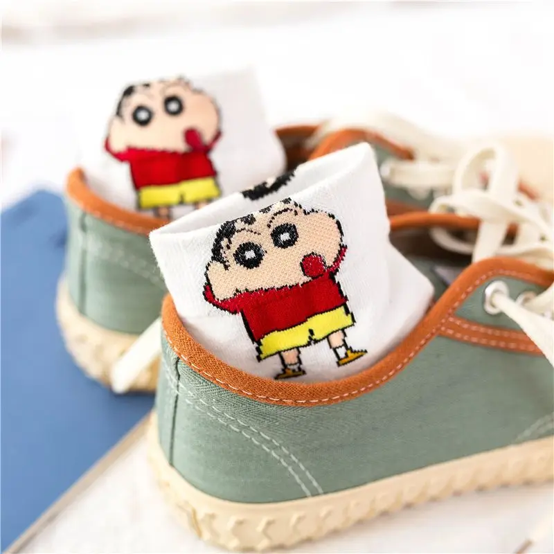 Cartoon Anime Crayon Shin chan Socks Women's 5 Pair Set Middle cylinder  Cotton Sweat Absorber Couple's versatile and cute