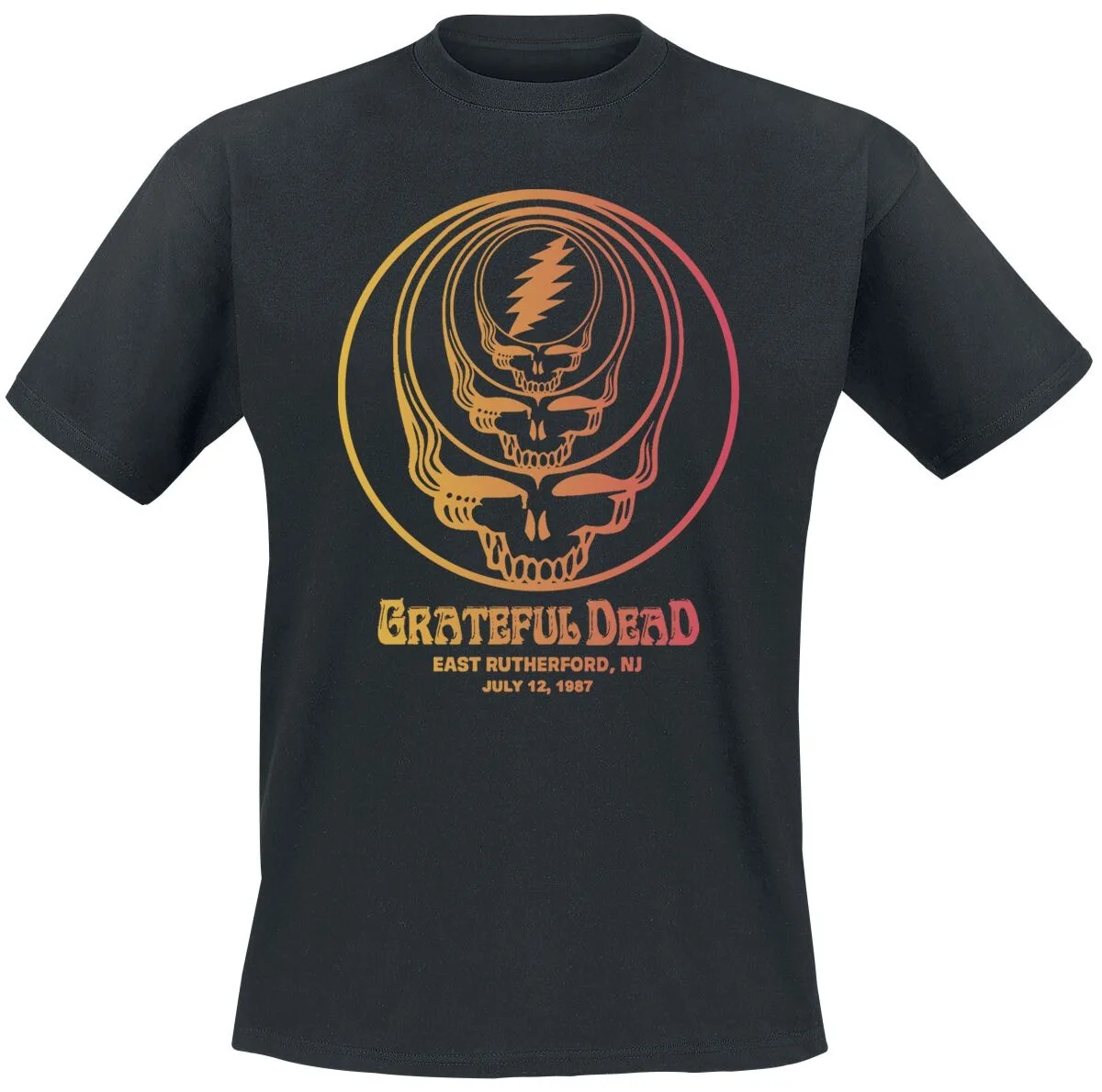 Camiseta con estampado de Grateful Dead Band Stacked Skull 1987 East Rutherford, camiseta neutral informal 100% algodón, ropa de calle de rock psicodélico