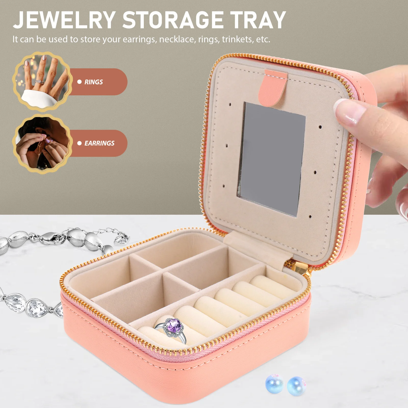 

Double Layer Jewelry Organizer Box Diamond Pattern Small Portable Travel Jewelry Storage Case Trinket Box Trinket Case