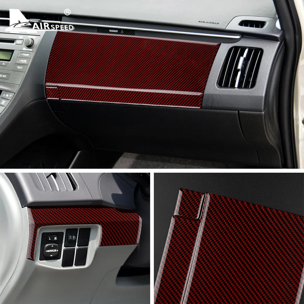 Real Carbon Fiber Sticker  For Toyota Prius 2010 2011 Red Black Car Glove Box Cover Decor Interior TrimAccessories