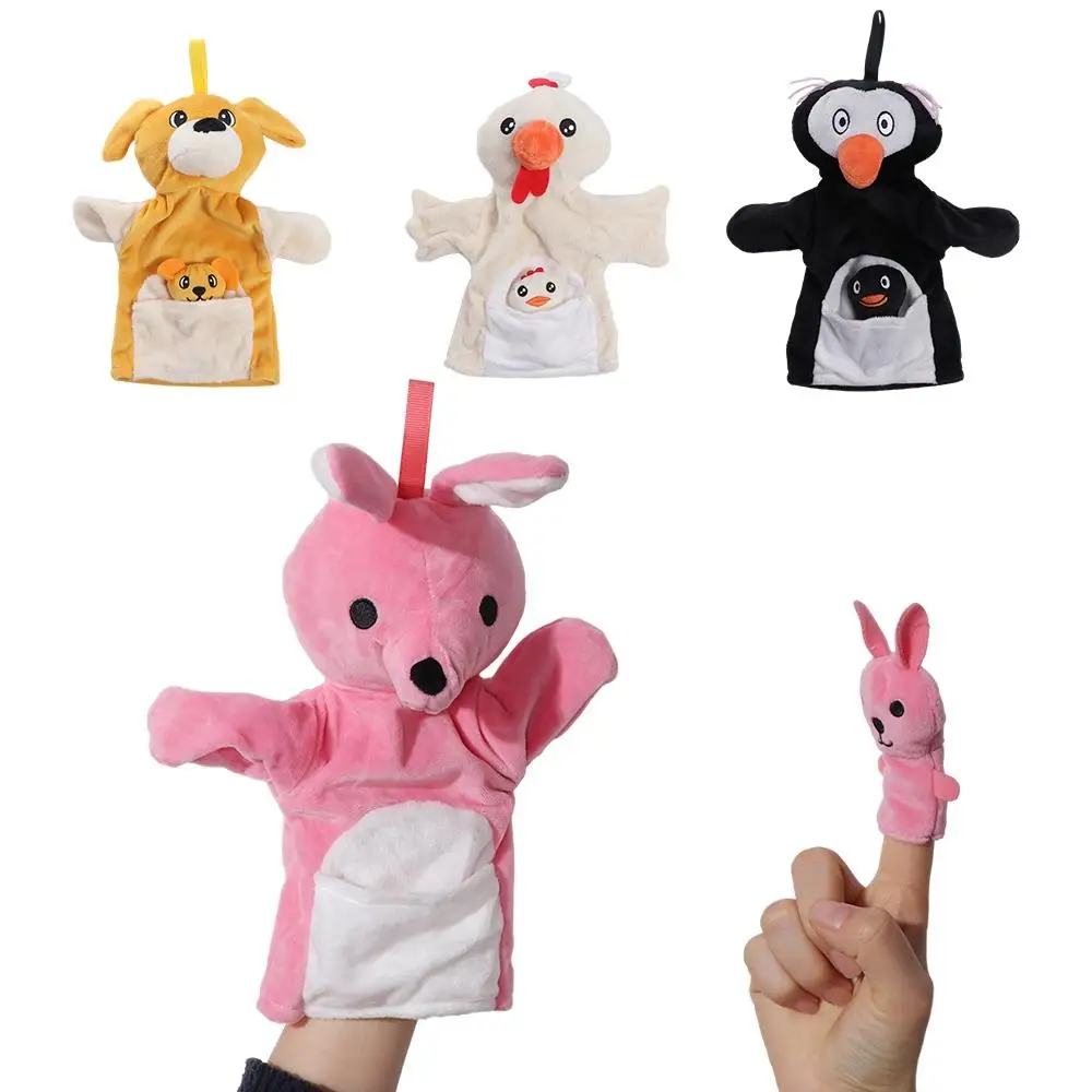 

Cute Animal Hand Puppet with Small Finger Puppet Plush Toy Kindergarten Story Interactive Props Parent-child Game Glove Dolls