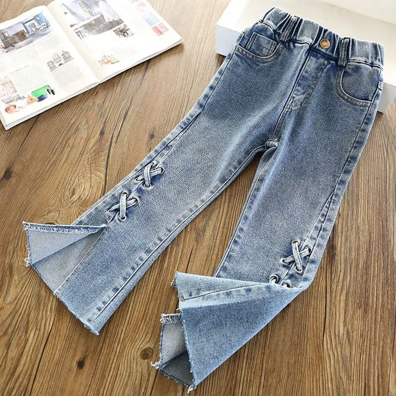 Children\'s Jeans Spring and Autumn New Teenage Girls Korean Casual Flare Pants Girl Baby Bell bottom Trousers