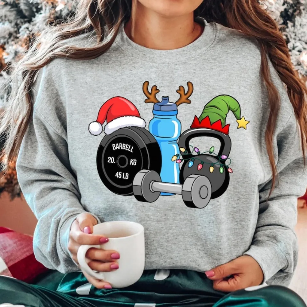 

Christmas Weight Lifting Hoodie Christmas Fitness Pullover Gym Lover Christmas Xmas Workout Tees Streetwear Sportswear