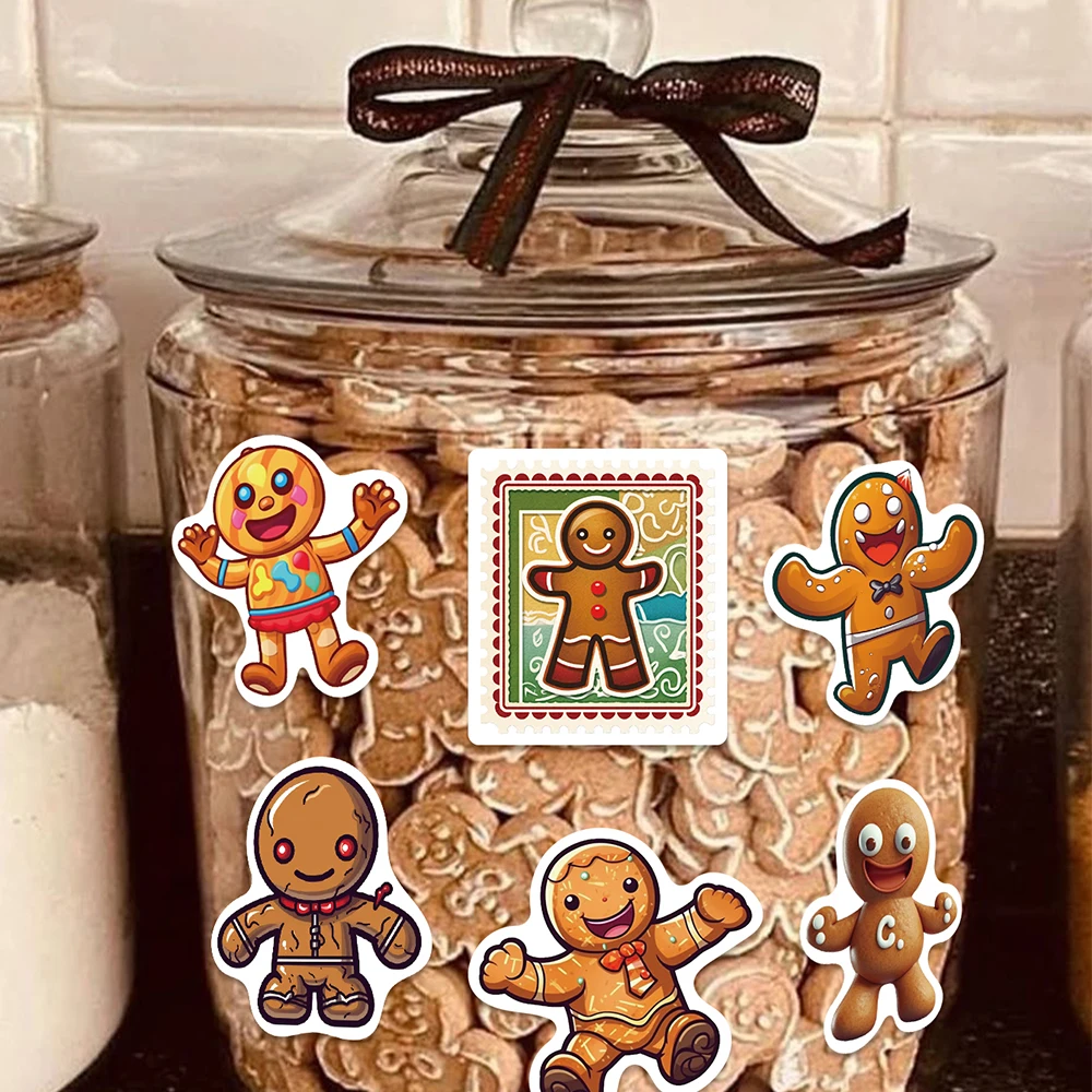 50 pezzi di adesivi natalizi con omino di pan di zenzero per notebook, laptop, diari, carte, custodia per telefono, buste, decalcomanie, decorazioni per feste