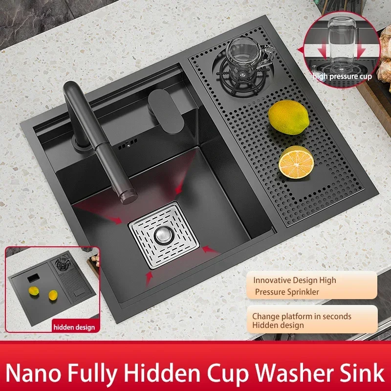 Hidden Cup Washer Nano Stainless Steel kitchen Bar Invisible Sink To Make A Camper Van With Cover Plate Small Pool