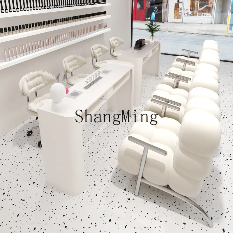 SM  upgraded stainless steel cream wind manicure table and chair set embedded vacuum cleaner socket manicure table
