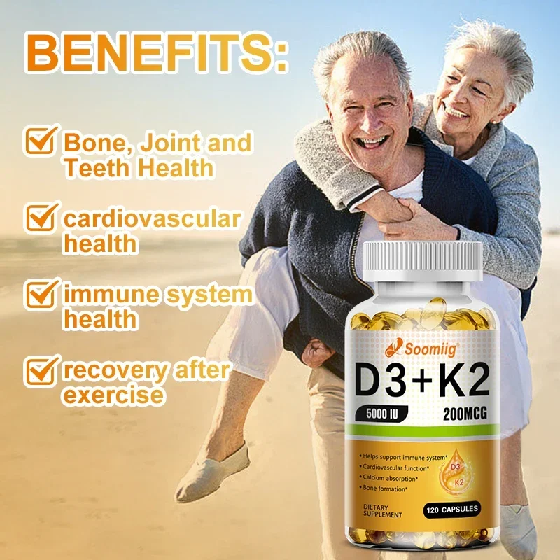 Vitamin D3+K2+Zinc+Magnesium Capsules Promote Calcium Absorption for Strong Bone, Joint, Skin, Immune, Vision and Heart Health