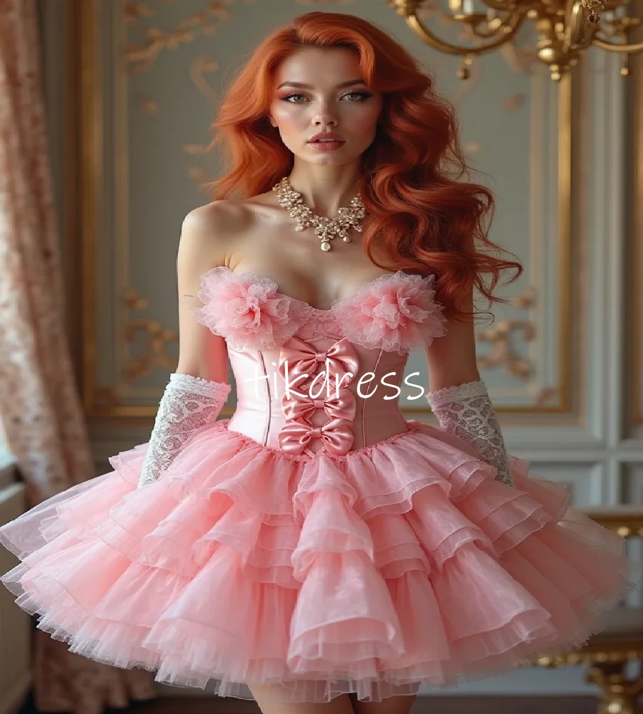 

Enchanting Pink Short Prom Dress Layered A Line Gatsby Maid Dress Cosplay Lolita Evening Dress Sorceress Birthday WearCustomized