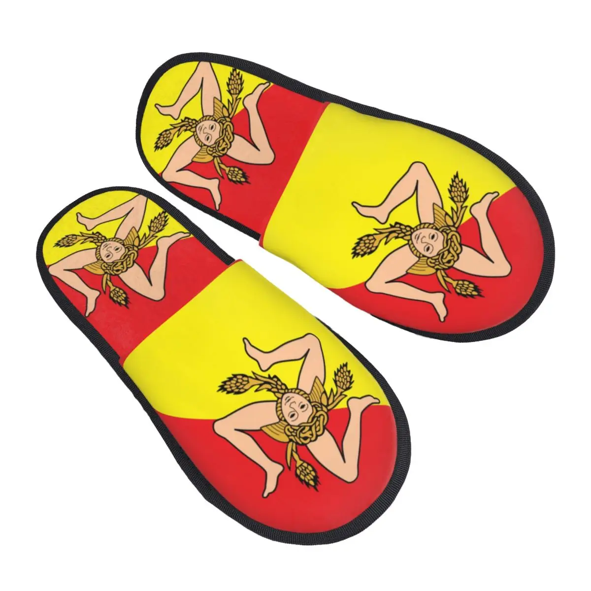 Custom Italian Island Sicily Flag Soft Memory Foam House Slippers Women Sicilian Bandiera Comfy Warm Anti-Skid Slipper