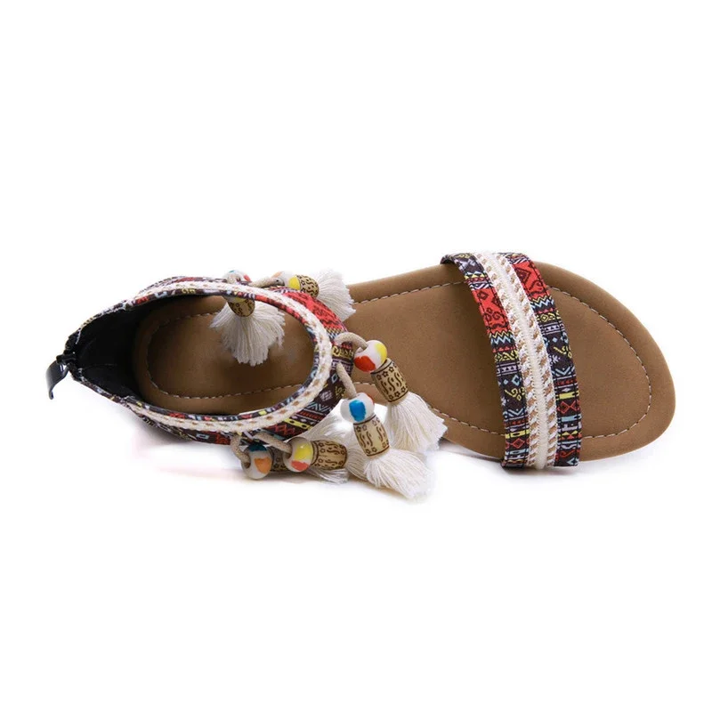 BEYARNE Women Sandals Summer Ladies Bohemian Ethnic Style Flat Shoes Female Sandals Rhinestone Sandals Beach Comfortable Slipper