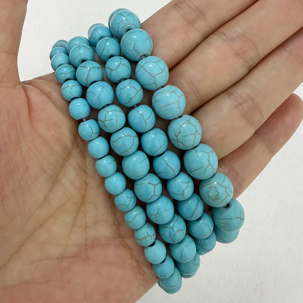 Smooth Natural Blue Turquoise Round Loose Beads 15