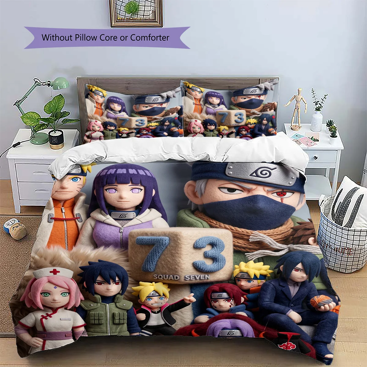 Naruto Anime Themed Patterned Pillowcase & Duvet Cover Set Bedroom Bedding Decor Perfect Gift for Enthusiasts YUN6516