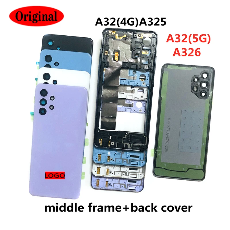 10 Pcs For Samsung Galaxy A32 4g 5g A325 A326 Phone Housing Case Middle Frame Cover+Battery Back Cover Rear Door Lid+Camera Lens