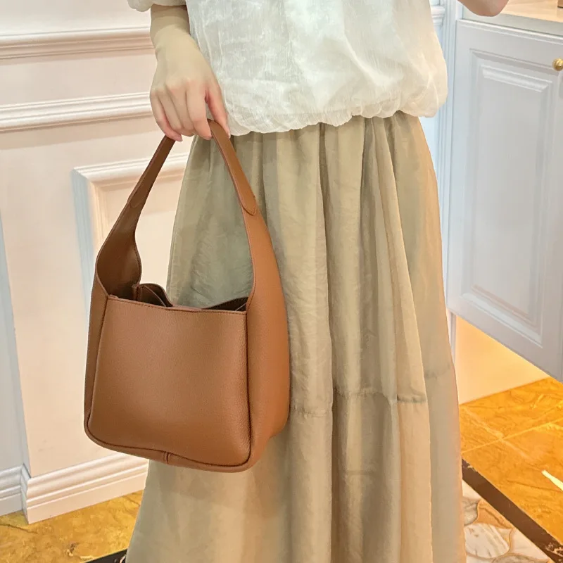 Excellent High-end Soft Leather Bucket Bag Fashionable All-match New Handbag Stylish Leather PU Shoulder Crossbody Bag