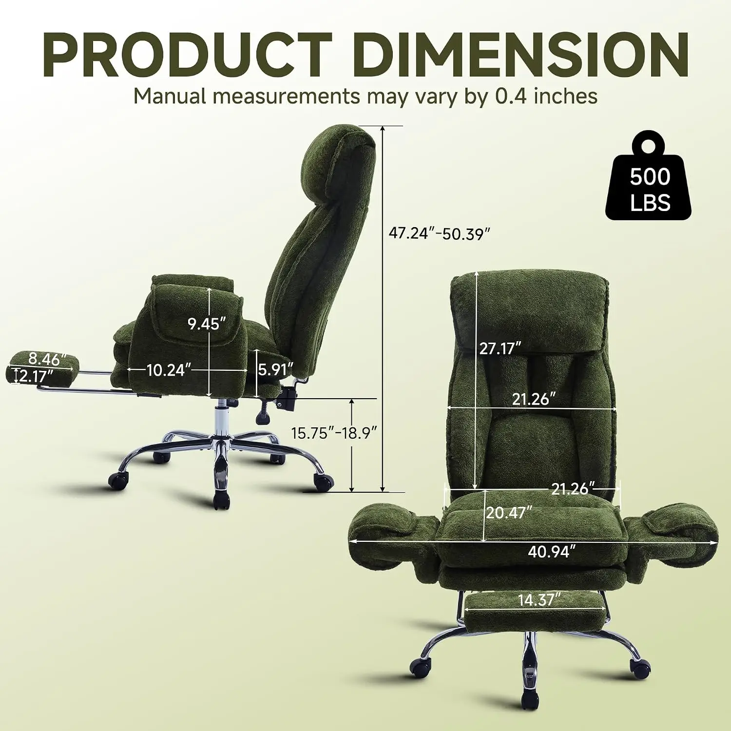 Cross Legged Office Chair with 5-Position Armrest & Headrest, Wide Executive Desk Chair with Footrest & Reclining, Green, Custom