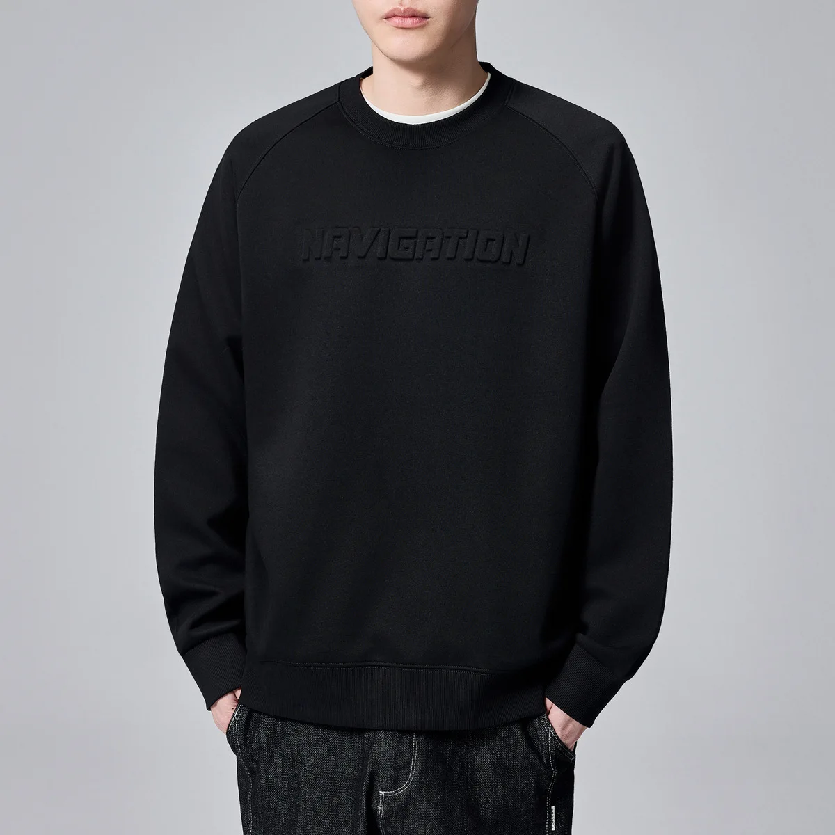 Three-Dimensional Letter Print Sweatshirt Men's 2024 Fall New Raglan Sleeves Loose Men