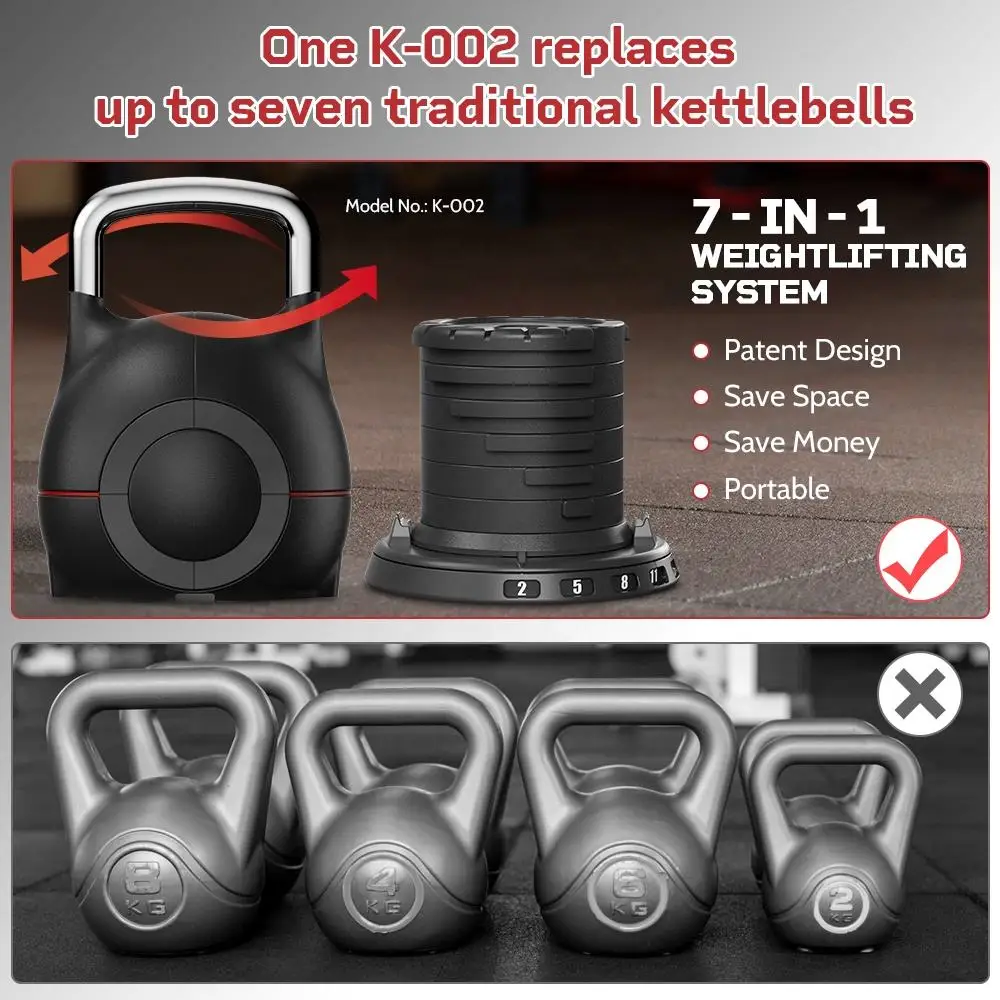 7 in 1 Adjustable Kettlebell Grip, Dumbbell Weight Set, 20kg 44lb, Home Gym Fitness Equipment, Versatile Workout Tool - view 5
