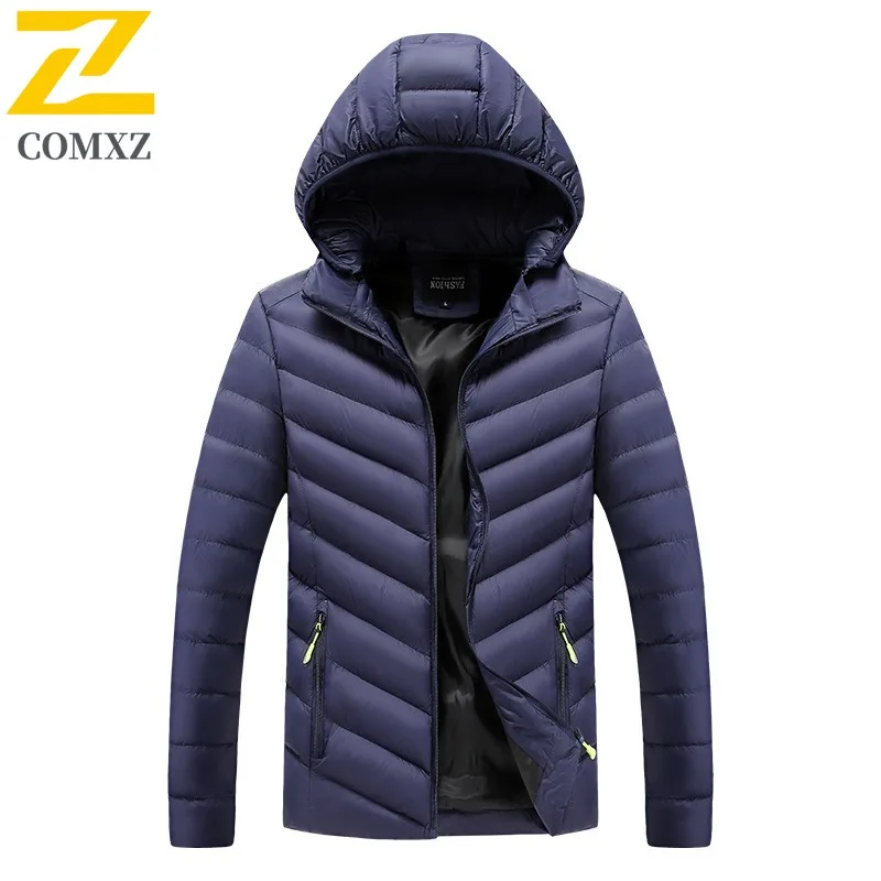 سترة قطنية للرجال من COMXZ بغطاء للرأس لتسلق الجبال في الهواء الطلق سترة سميكة دافئة بلون سادة معطف شتوي مريح ومقاوم للبرودة #5