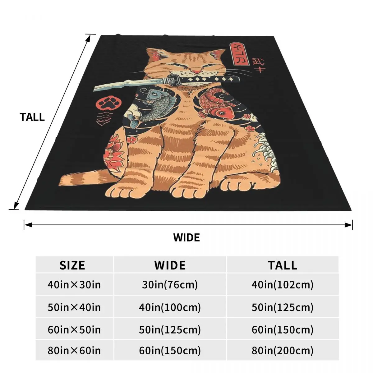 Catana Cats Retro Samurai Yakuza Holder Blanket Soft Warm Flannel Throw Blanket Plush for Bed Living room Travel Home Couch