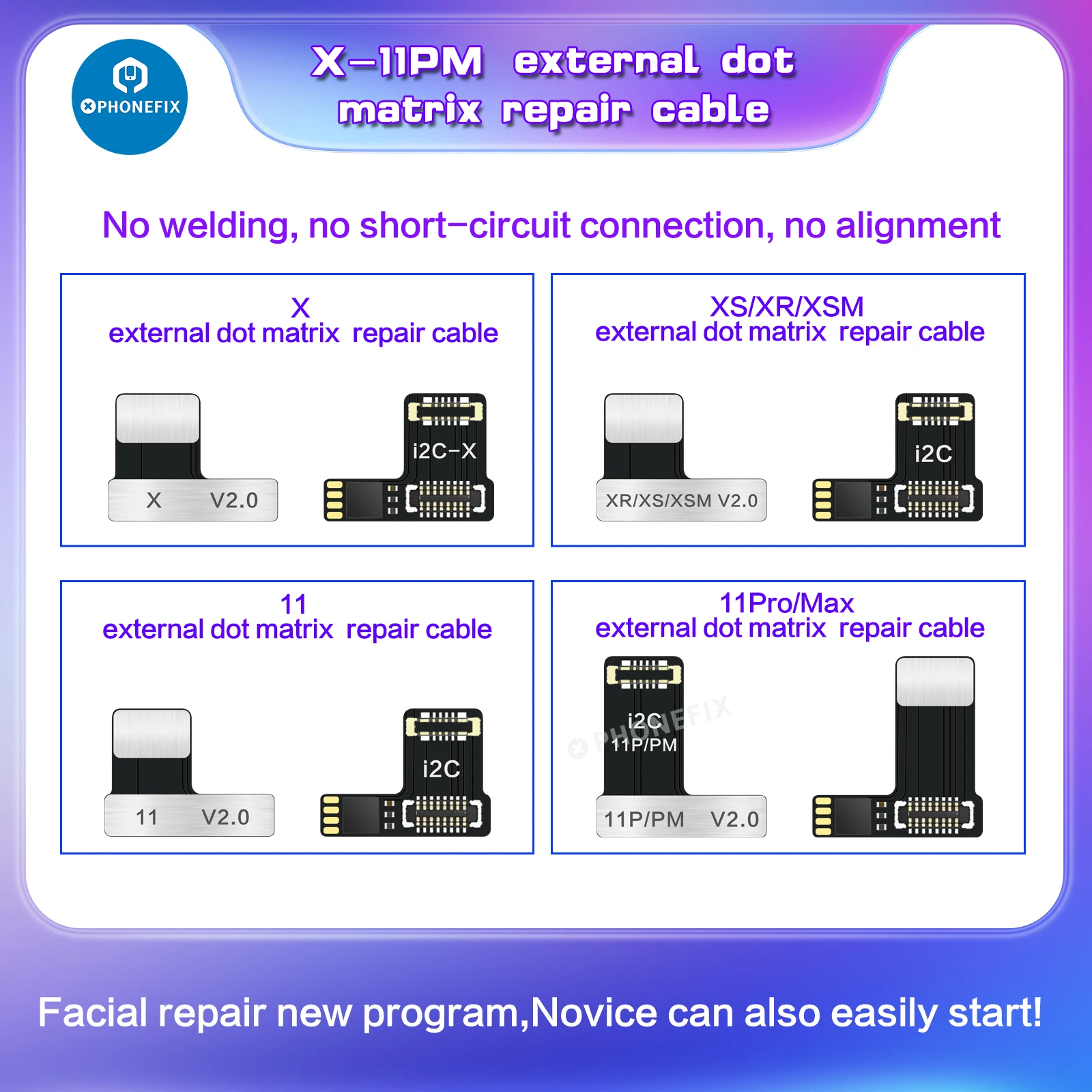 I2C MC15 No Disassembly Dot Matrix Flex Cable Repair Programmer For iPhone X-15PM Fix Dot Projector Face ID Not Working Issues