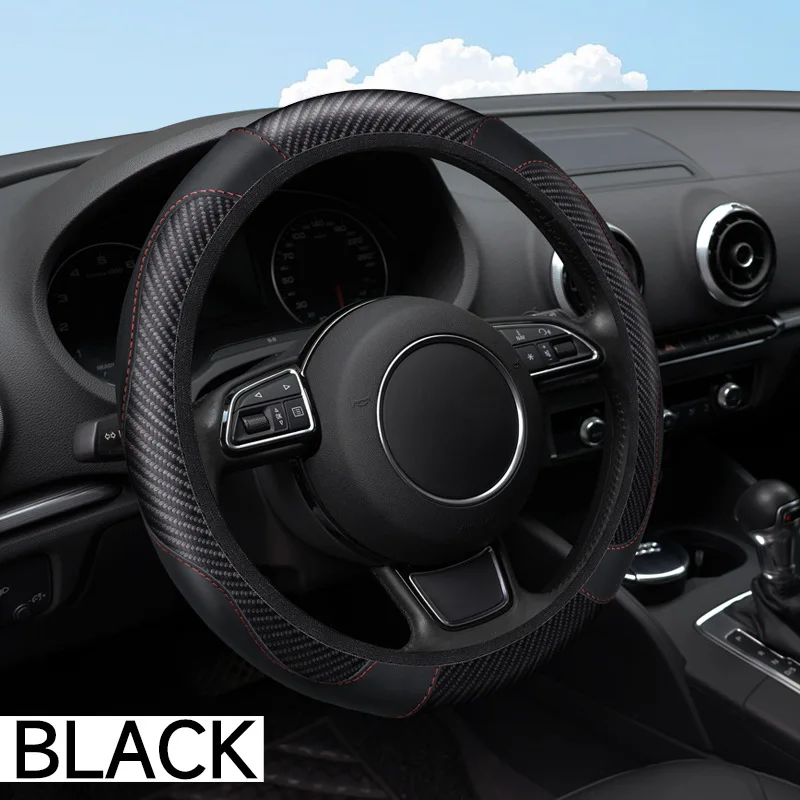 Universal Auto Lenkrad Abdeckung Carbon Faser Leder Geprägte Auto Griff Abdeckung Geeignet Für Auto Lenkräder Männer Frauen