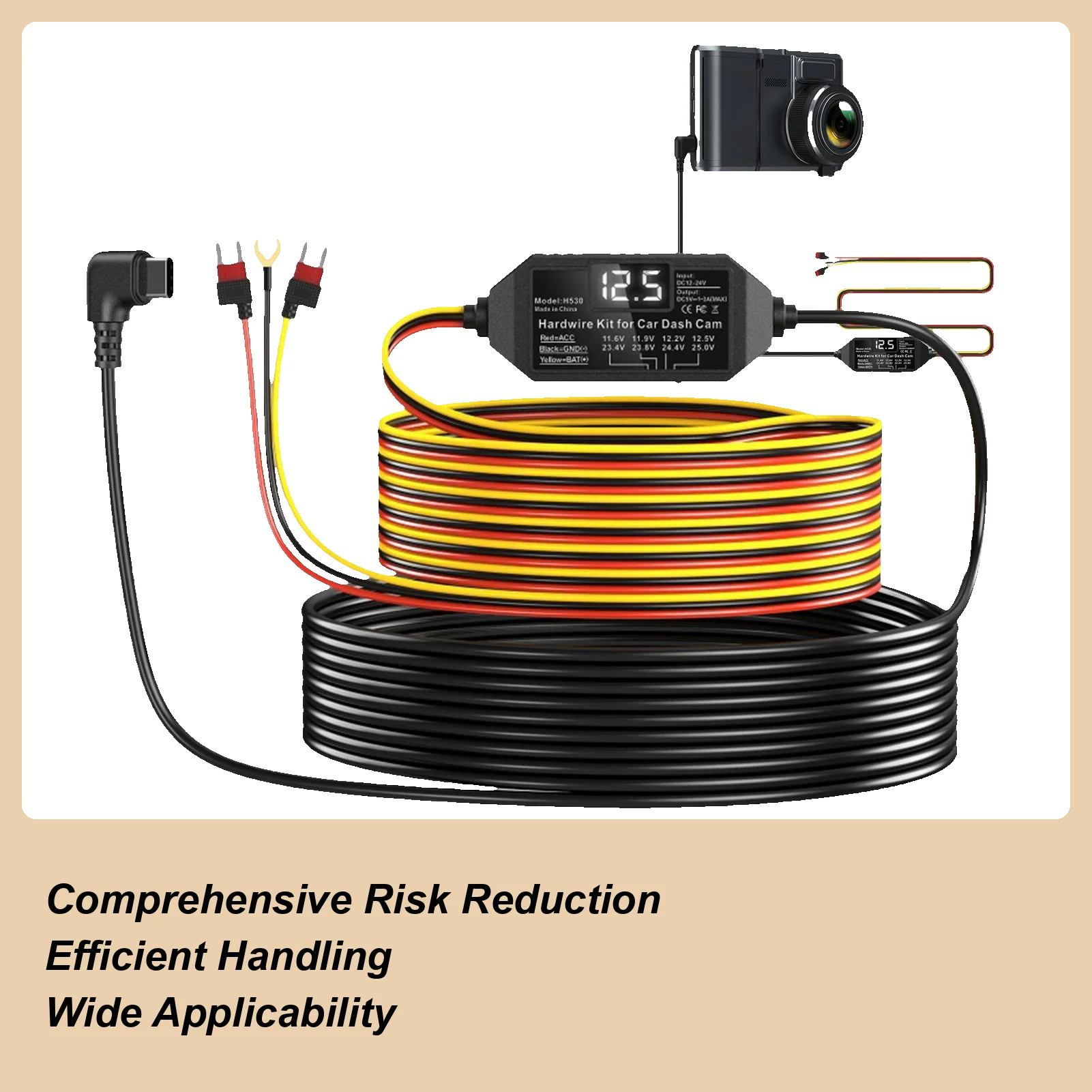 

Dash Cam Hardwire 3-Lead Dash Camera Cable With Display Circuit Protection Type C Wire For Car Vehicle Safety Systems Continuous