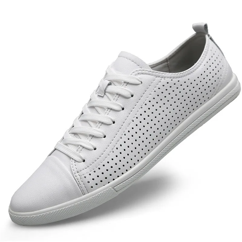 Hollow Out Genuine Leather Casual Shoes Men All-match Outdoor Walking Shoes Lightweight Skate Shoes Men Flats Mens Sneakers
