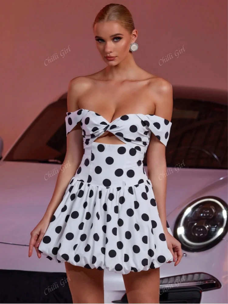 D & m luxo mini vestidos de baile bolinhas fora do ombro sem mangas novo sexy baixo corte casamento feminino festa mini vestido