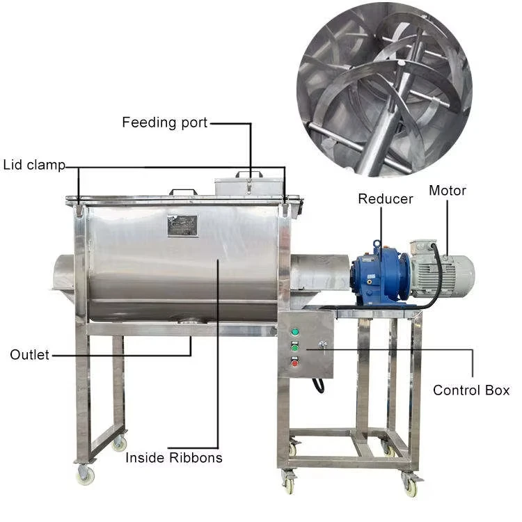 Stainless Steel Horizontal 500l  100kg 500kg 1 Ton Capacity Powder Ribbon Mixer Machine
