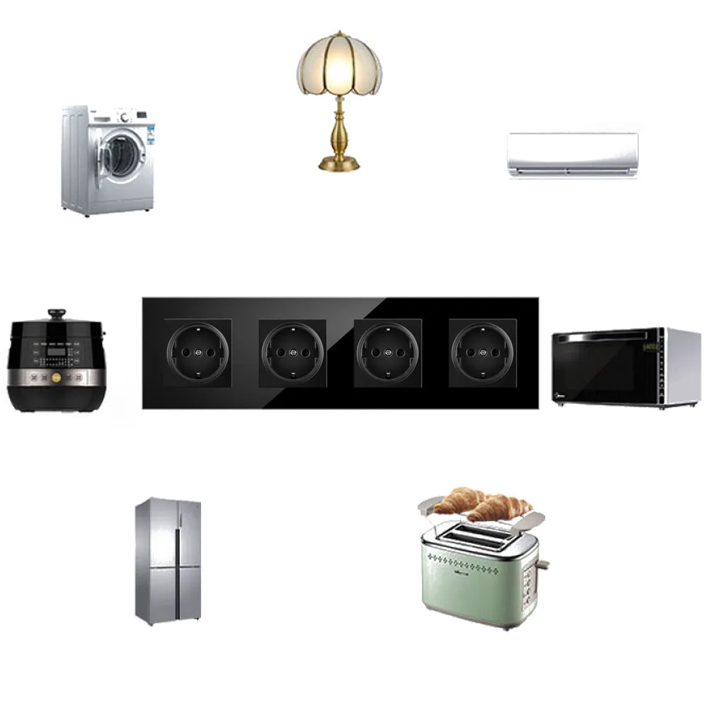 

5 Way Crystal Glass Wall Panel Power Socket Plug 16A European Standard Power Socket 299mm*86mm PC Flame Retardant Power Socket