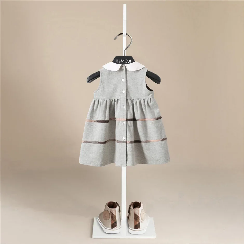 Summer Girls Princess Dress Birthday Party Fashion Kid Poncho Dress Grey Striped Dress Cotton Children Clothing Toddler Clothes