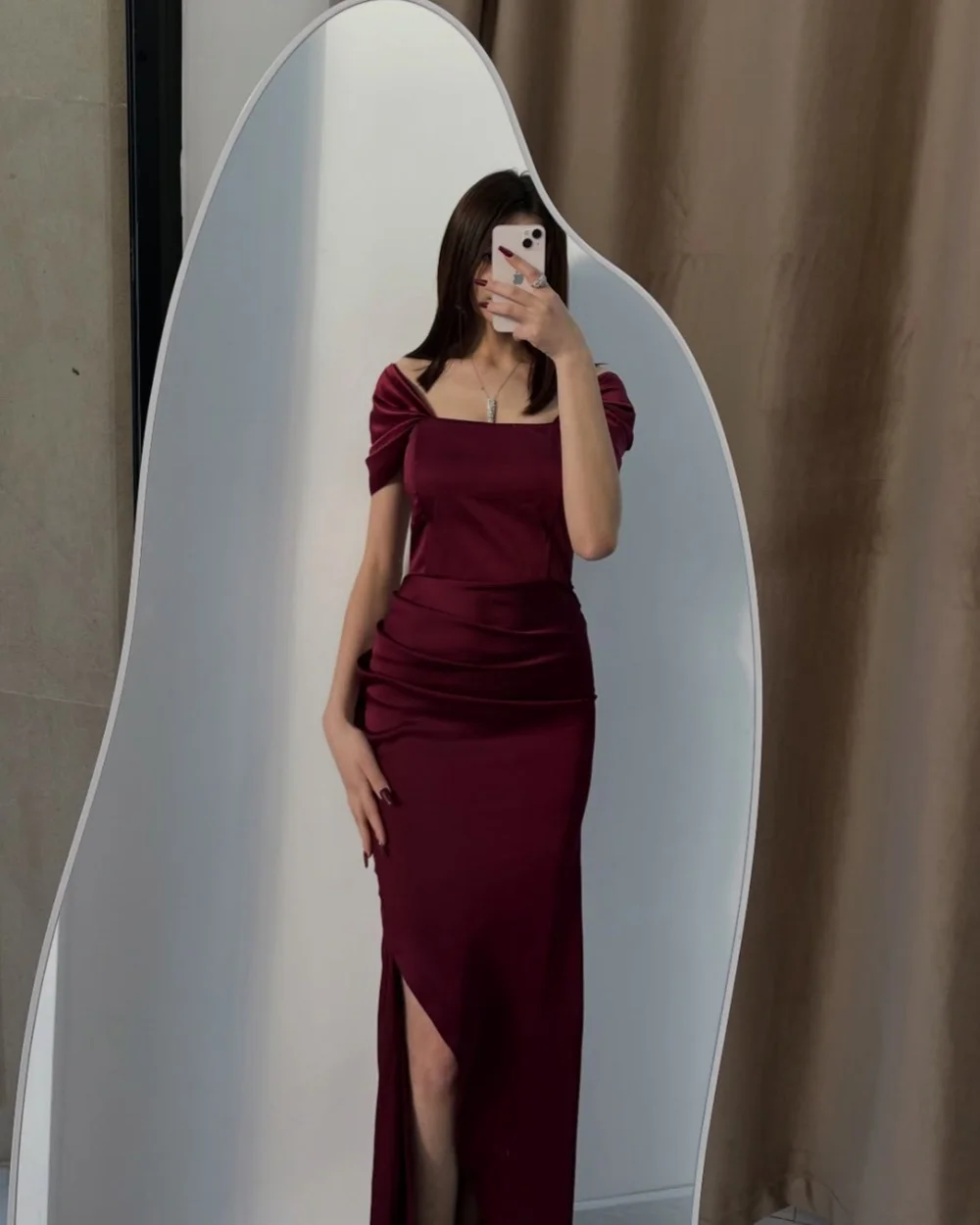 

Customized Elegant Simple Women Ruched Pleat Straight Evening Dresses Modern Style Square Neck Short Sleeves Floor Lenght Dress