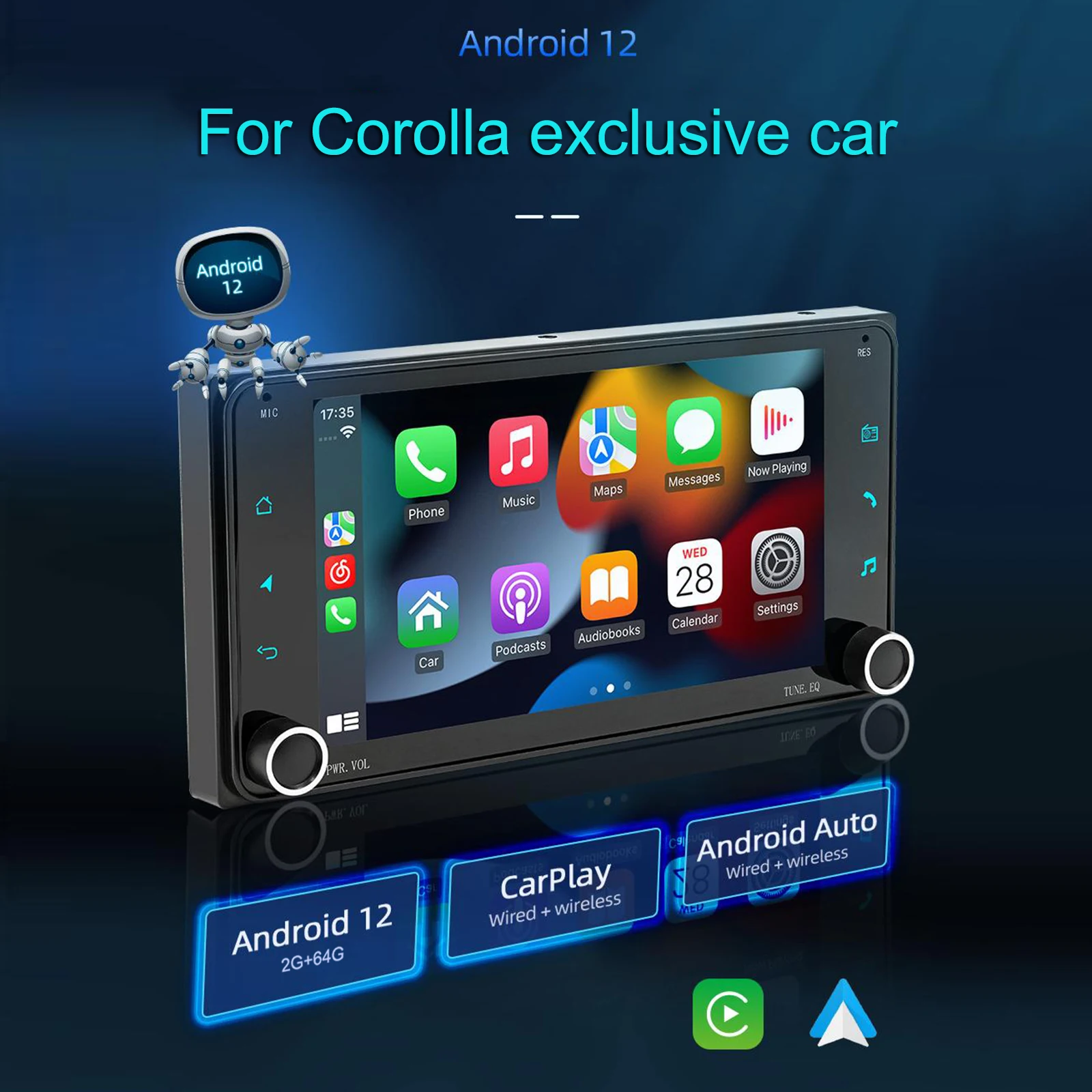 7'' Vehicle Mounted Gps Navigator Multimedia Player for Corolla Automotive Central Control for Toyota Wireless Carplay Android