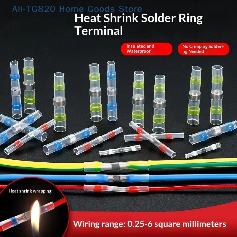 [TG820]50/70/100Pcs Electric Copper Tape Solder Sleeve Waterproof Solder Seal Tin Ring Heat Shrink Butt Wire Connector Terminal
