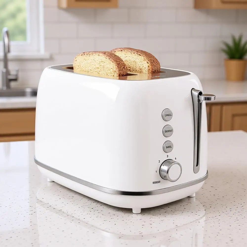 

2 Slice Retro Wide Slot Stainless Steel Toaster with 6 Levels, Reheat & Defrost, Bagel, Toast, Bread, Kitchen Essentials, Remova