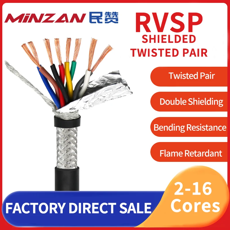 RVVSP Twisted Shielded Cable Signal Wire 4 6 8 10 12 16 Core Audio Channel 24 22 20 18 17 15 AWG UL2547 Copper Control Cable