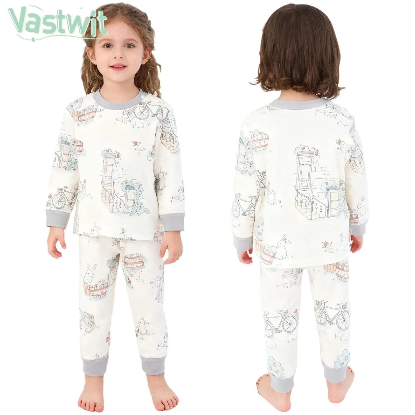 Infant Boys Girls Long Sleeve Cute Printed Top with Pants Pajama Set Cotton Thermal Underwear Autumn Winter Homewear Sleepwear