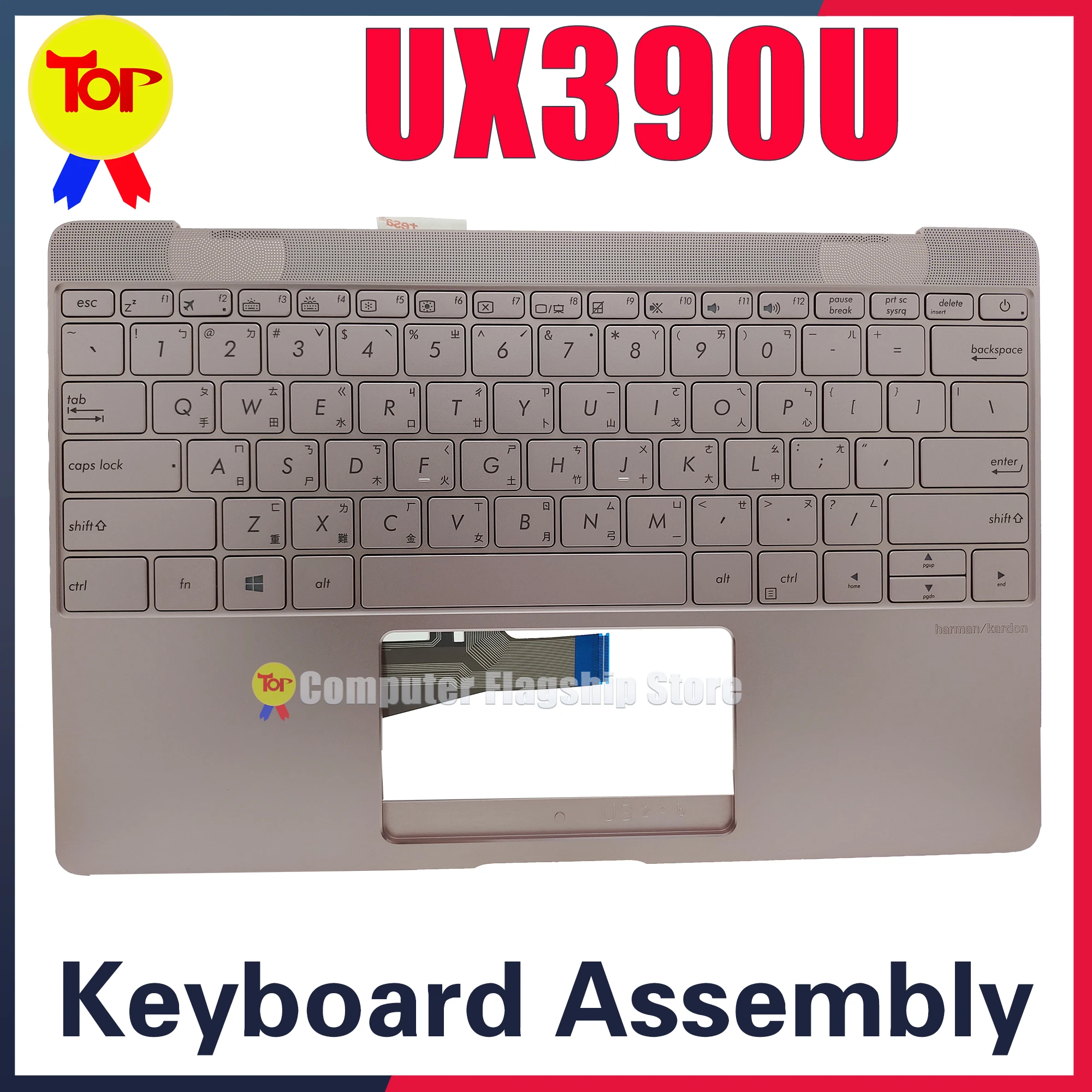 KEFU UX390U For ASUS Laptop Keyboard ZenBook 3 UX390 UX390UA UX390UAK Original Keyboard Palmrest C Shell Assembly