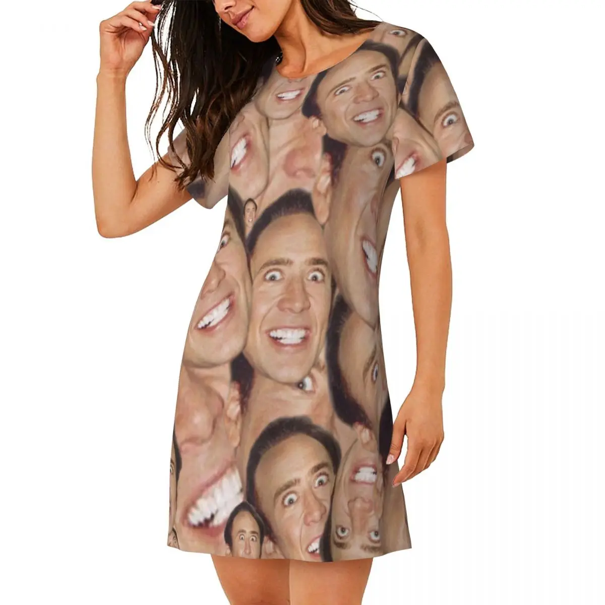 Custom Nicolas Cage Face Collage Design Sleepshirts For Sleeping Loose Sleepdress Pajama Meme Dress Soft Nightdress Sleepwear