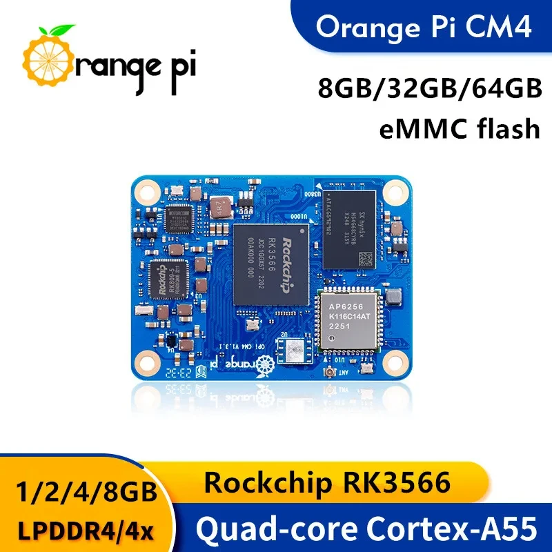 Orange Pi CM4 1GB 2GB 4GB 8GB Ram DDR4 RK3566 8GB 32GB 64GB Emmc WIFI5-BT5.0 Orangepi CM4 Run Android Ubuntu Debian OS OPi CM 4