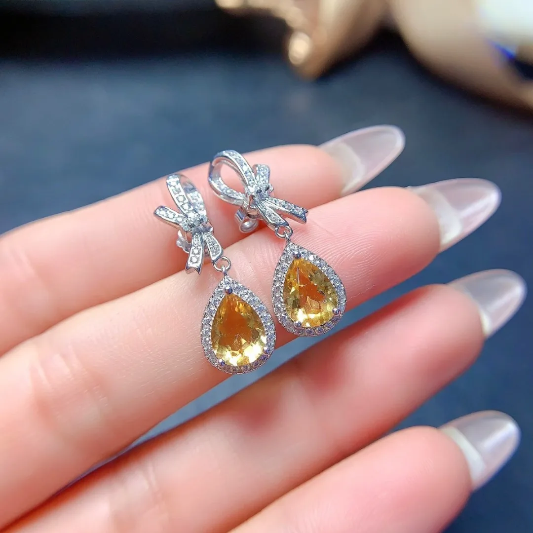 

Natural Citrine Eardrop Design Yellow Gemstone Exquisite Ladies Gift S925 Sterling Silver Jewelry