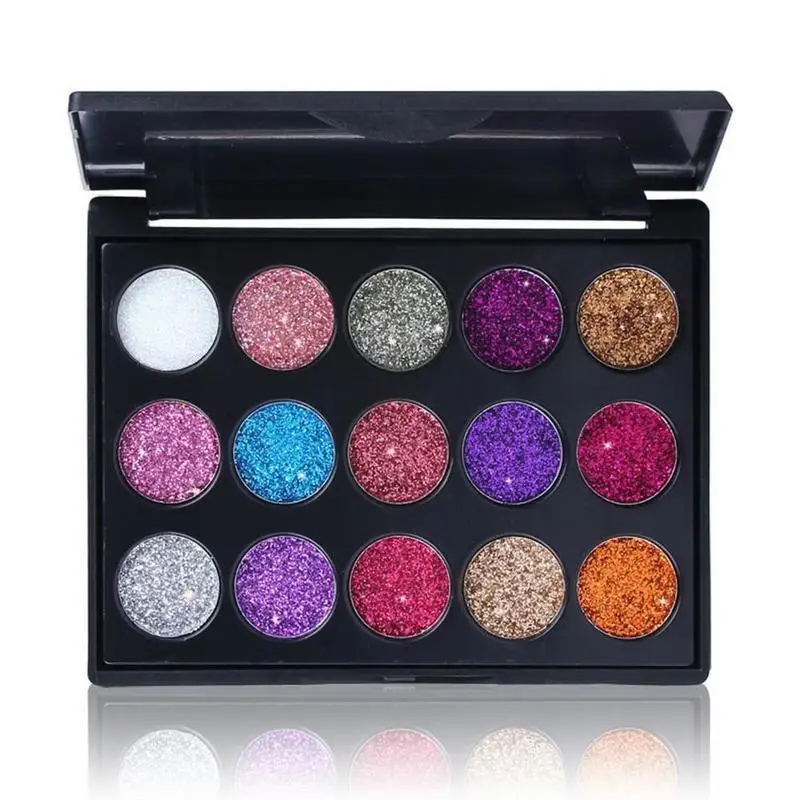 Paleta de sombras de ojos con lentejuelas de diamante, 15 colores, brillo de escenario, polvo de ojos, paleta de maquillaje de ojos, sombra de ojos Shado de alto brillo L4z7